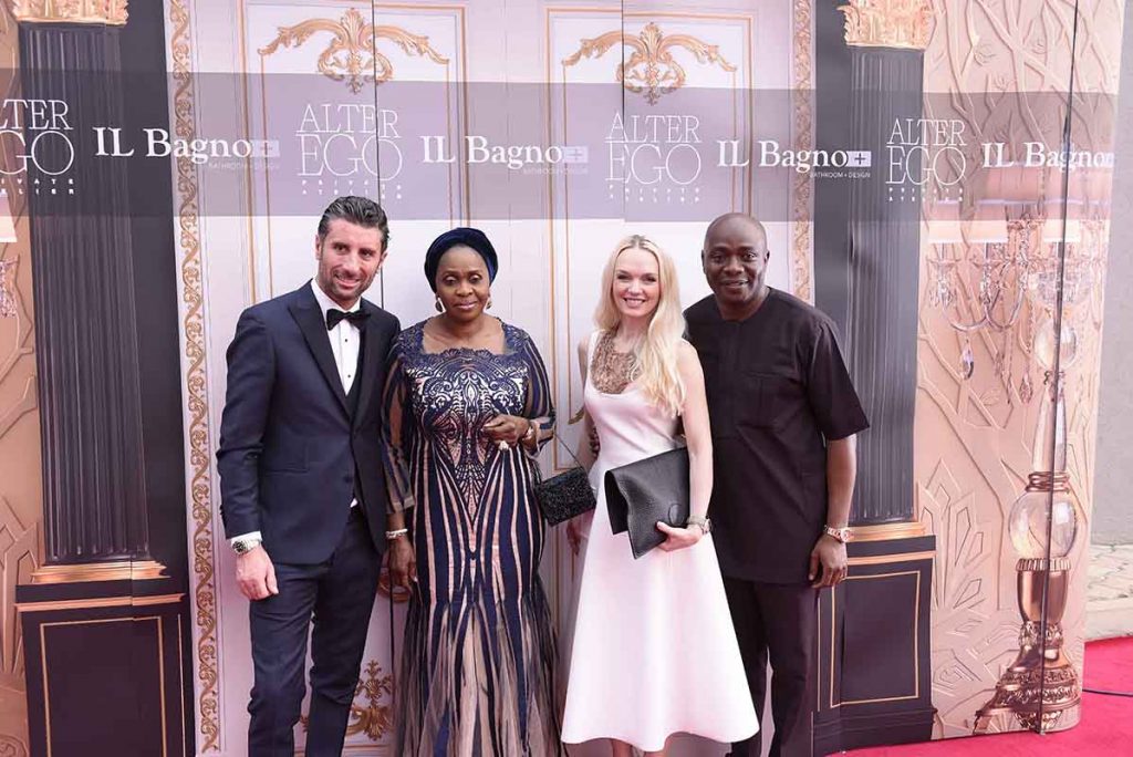 L-R Davide Doro, CEO Alchymia, Bola Shagaya, Businesswoman, Julia D. Lantieri, CEO, Alter Ego Project Group and Michael Owolabi, CEO, IL Bagno during the grand opening of Alter Ego Priva